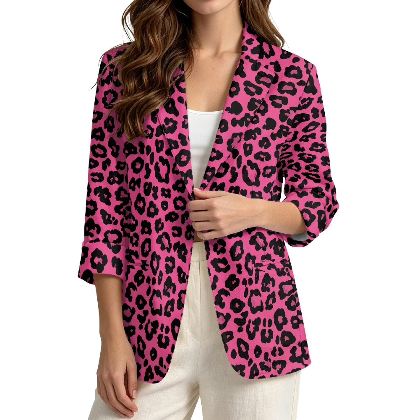 PENSTROLL Leopard Casual Open Front Tops for Daily Wear Linen Like Jackets S-3XL