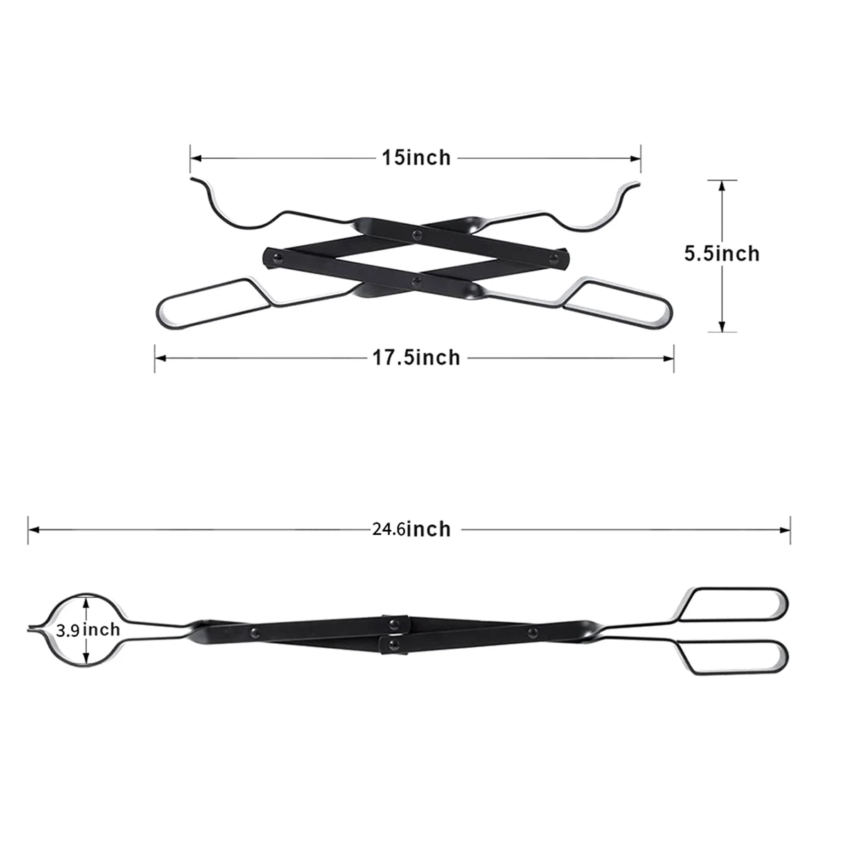 Firewood Tongs for Extra Strength 24.6In Log Wood for Up 12Inch Thick Logs Rust Finish Fireplace Tongs Black