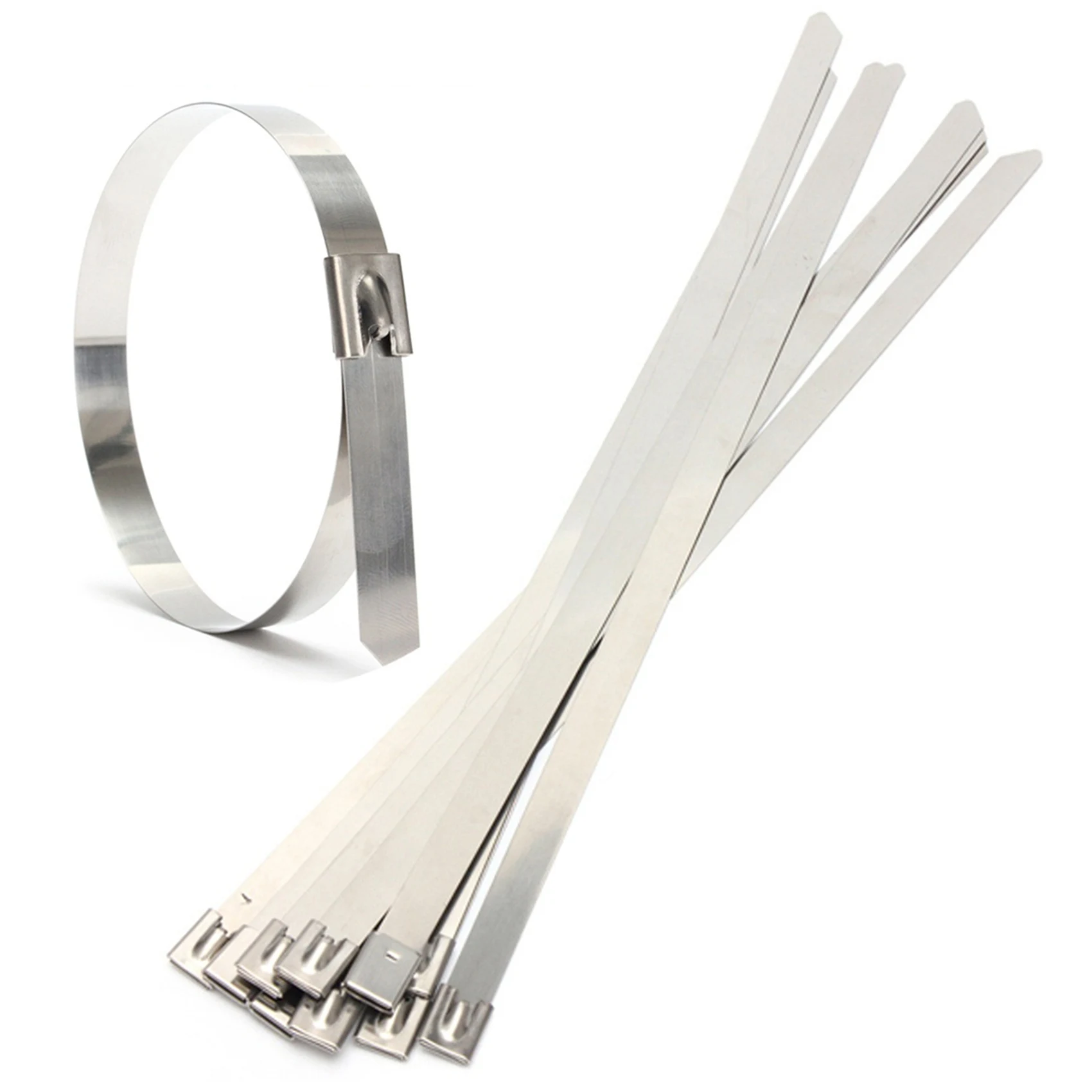 ABJI-100 Pcs 0.39 Inch X 15.75 Inch Stainless Steel Metal Cable Zip Tie Wrap Exhaust Straps