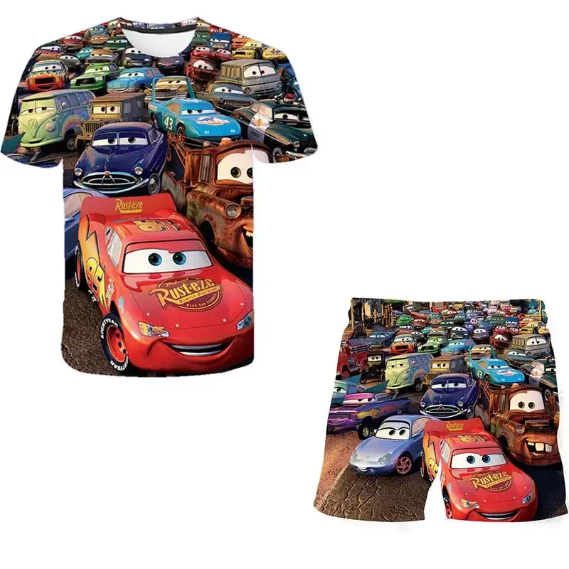 Disney Cars t shirts boys Suit Tshirt Shorts Summer Fashion Route 66 Cars tshirt 2 Piece Sets Kids Tracksuit boy's  Kdis Clothes