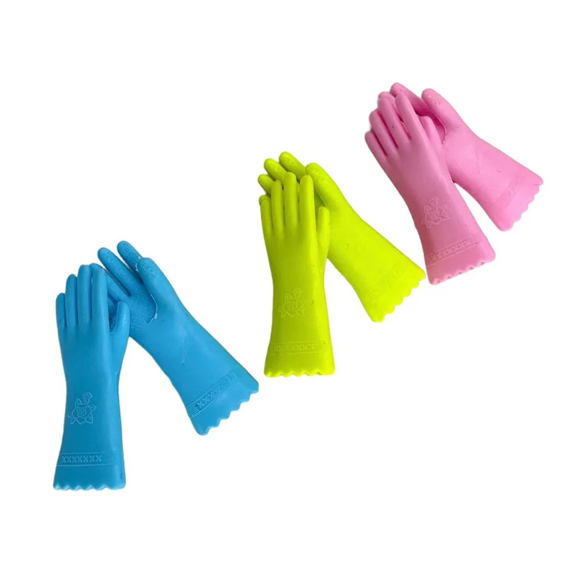 1 par de guantes de goma en miniatura, guantes largos de limpieza, decoración de cocina para muñecas, accesorios para muebles de casa de muñecas 1:12