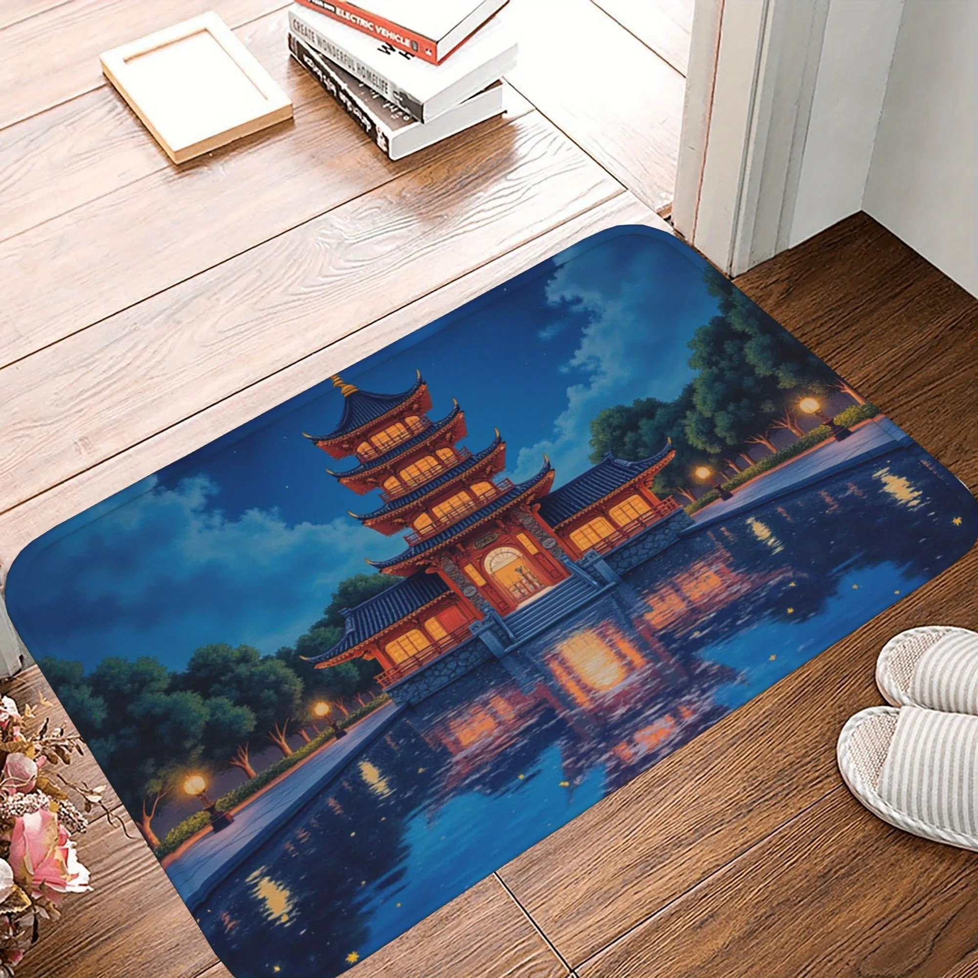 

1PC Pagoda Pattern Kitchen Rug Non-Slip Door Mats Pop design Bathroom Rug Bath Mat Carpet for Home Sink Laundry Decor