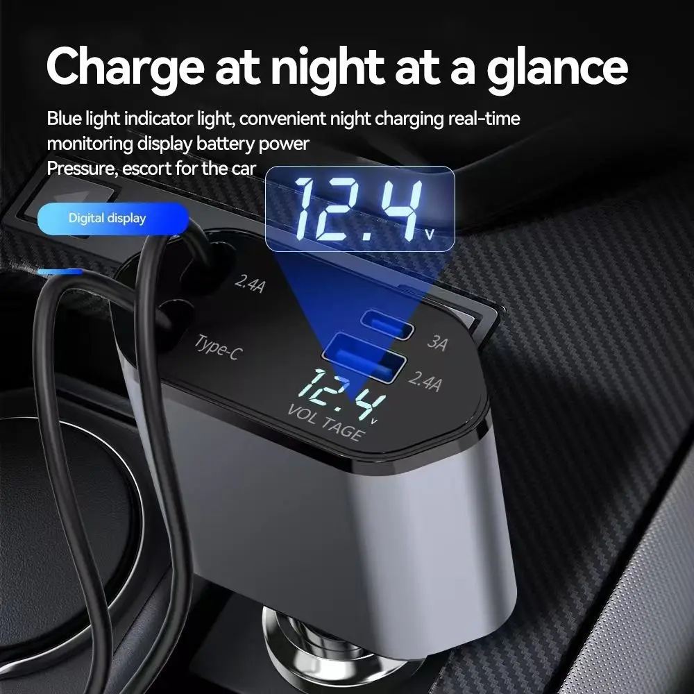 

4 IN 1 Car Charger Retractable Cable 120W USB Type C Car Charger Fast Charge Retractable Car Charger Universal For Cars