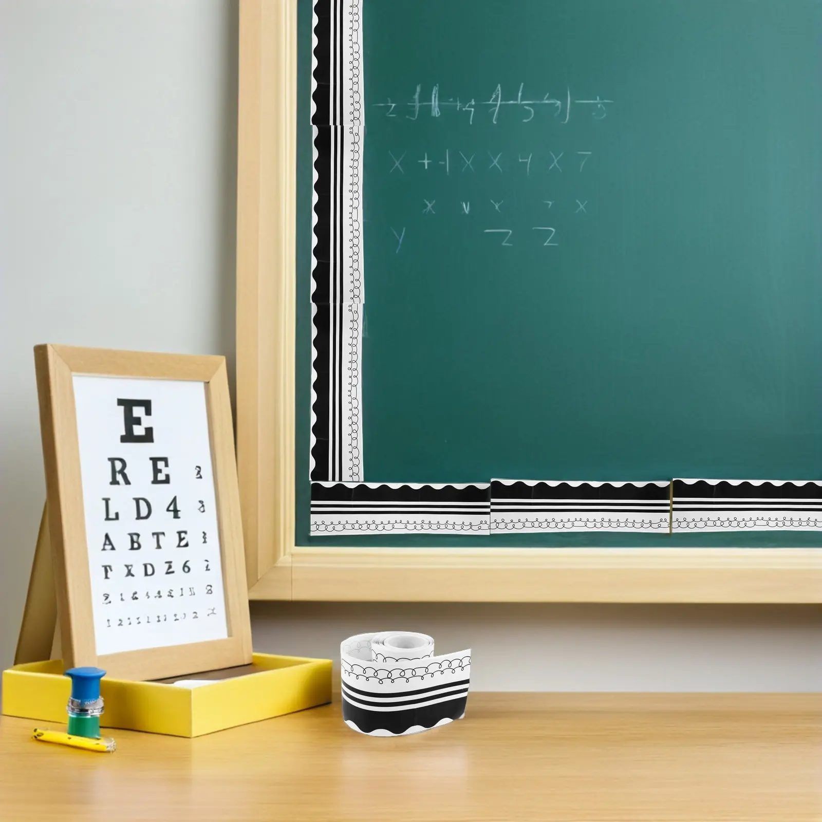 1 Roll Blackboard Border Sticker Wavy Pattern Removable Classroom Bulletin Board Wall Decor Scalloped Trim Festival Supplies