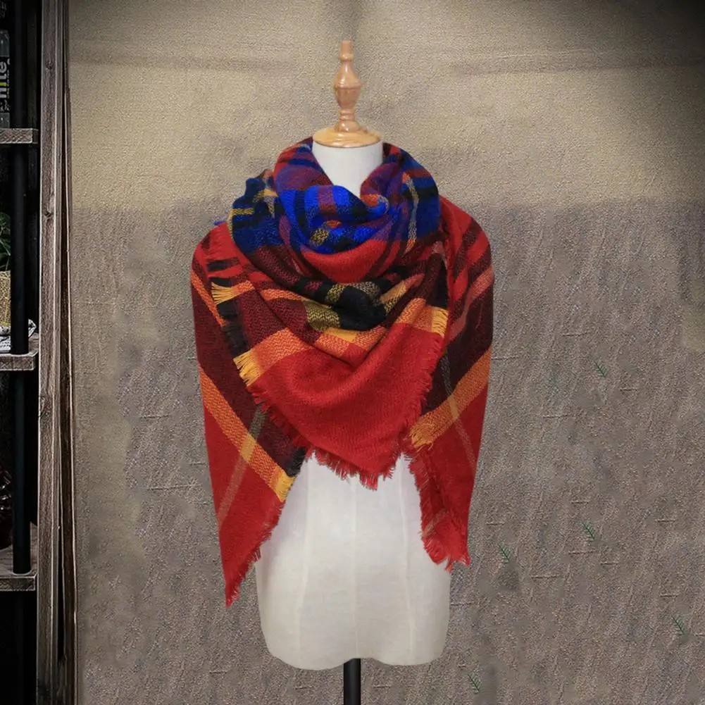 Multi-functional Printed Scarf Women Plaid Scarf Stylish Women's Winter Scarf with Color Block Knitted Design Thick for Cold