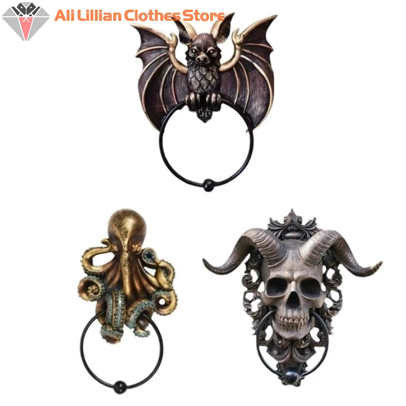 Bat Knocker Whimsical Halloween Gothic Wall Art Resin Statue Wall & Door Frame Decorative Ornament Home & Outdoor Decoration