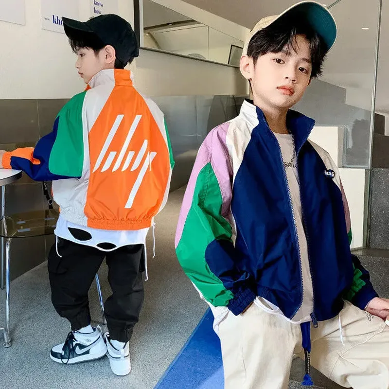 Boy Fall Jacket 2023 New Korean Style Contrast Color Coat 4-14 Years Old Boy Autumn Fashionable Jacket Stylish Boys Clothes