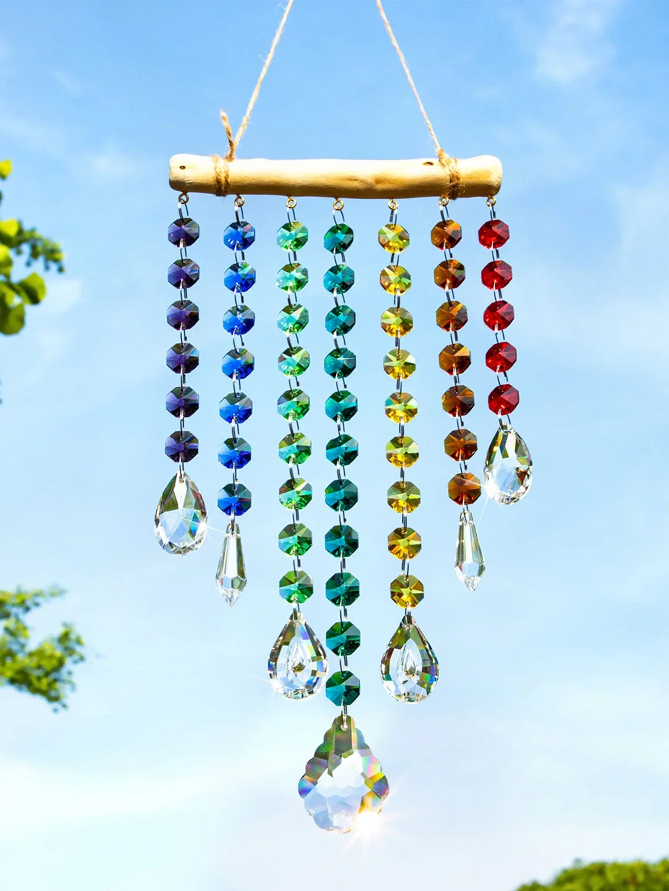 2026  1pc Crystal Wind Chime Pendant Outdoor Gardening Window Room Illusion Rainbow Hanging Wall Decorations