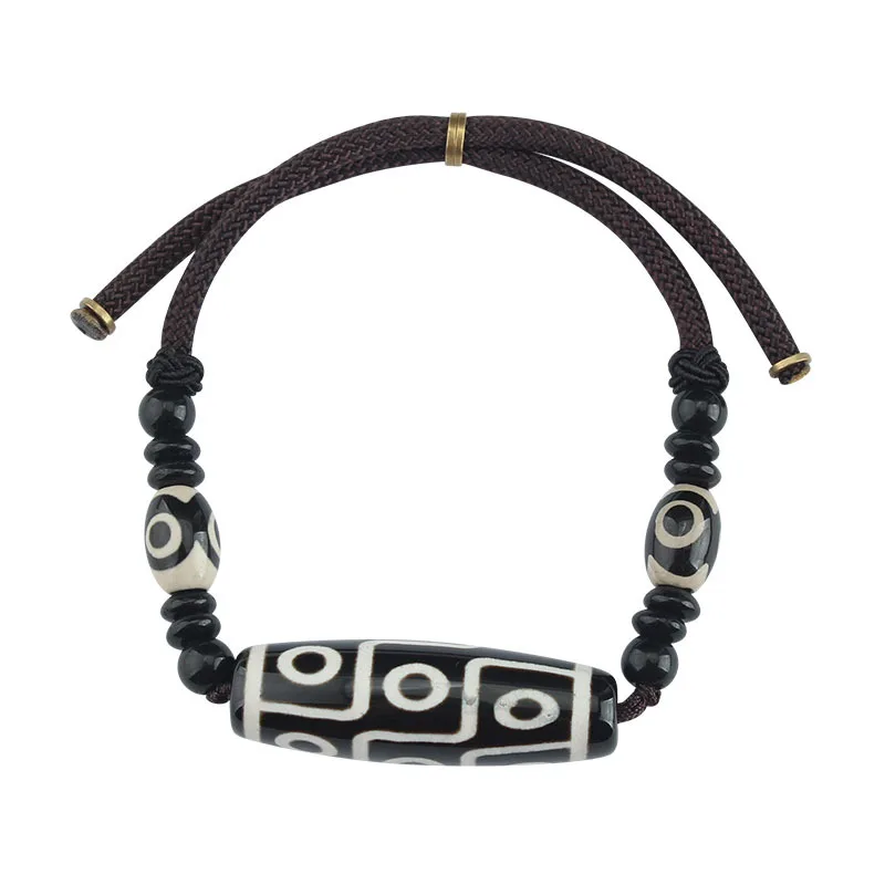 Tibetan Dzi Agates Bracelets for Women Men Money Hook Nine Eyes Dzi Natural Black Lava Stone Strand Bracelets Healing Energy