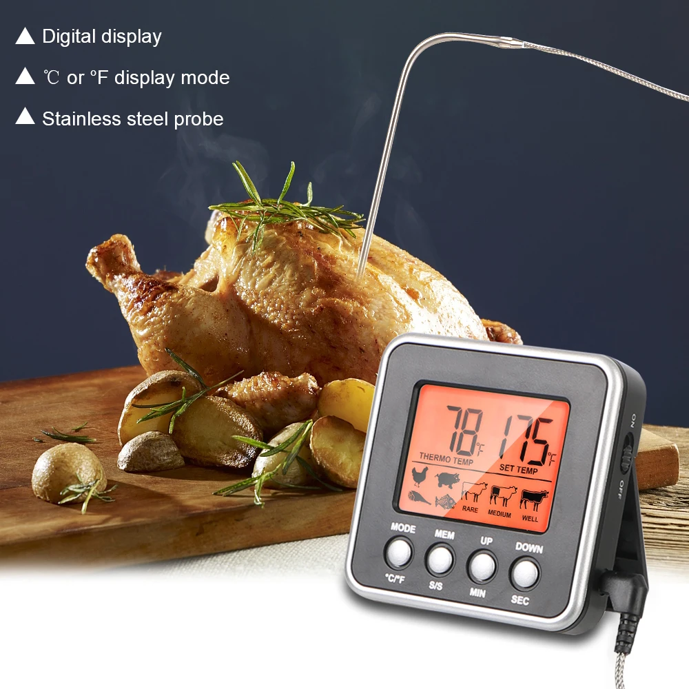 Kitchen Tools LCD Backlight Display Thermomet With Timer Meat Probe Digital Meat Thermometer BBQ Kitchen Cooking Food