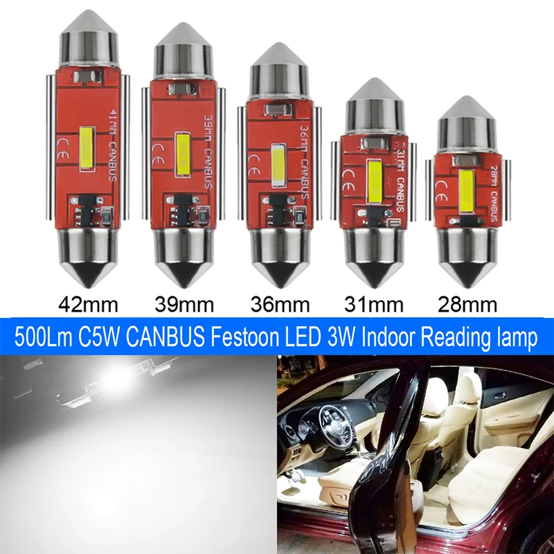 مصباح ليد feston c5w c10w 28 ، 31 ، 36 ، 41 من مصابيح القبة الداخلية للسيارة ، مصباح الباب 12-40v ، 1: