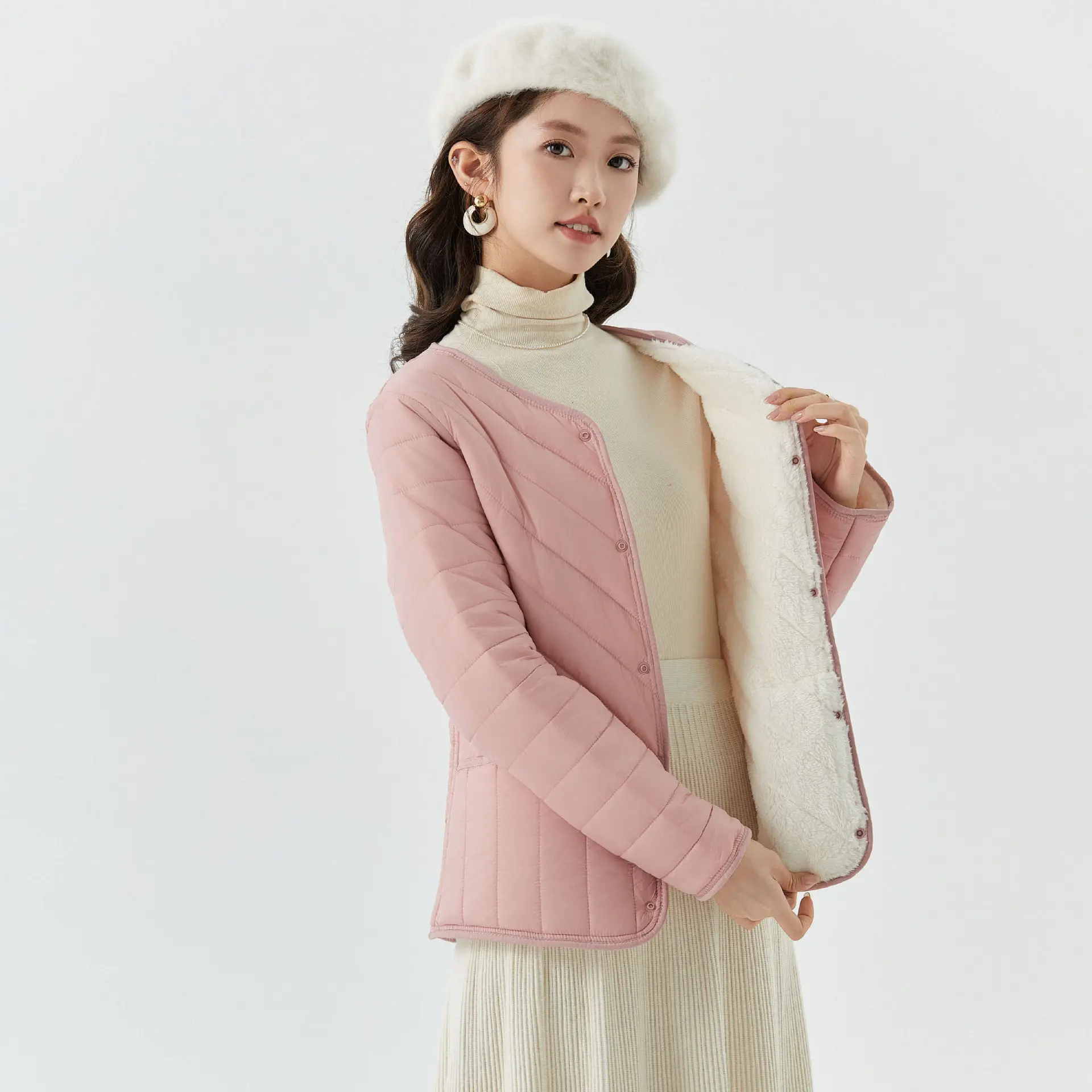 Nueva moda mujer Color sólido Simple básico Casual moda forro polar abrigos acolchados de un solo pecho ropa femenina Parkas Tops