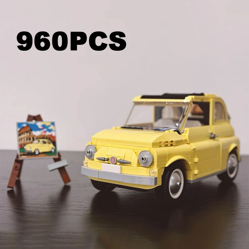 

960 шт. Кемпер Ван Fiat 500 Строительные блоки Классическая желтая модель автомобиля Таховая машина Сборка кирпичей Игрушки Подарки для мальчиков Дети Взрослые