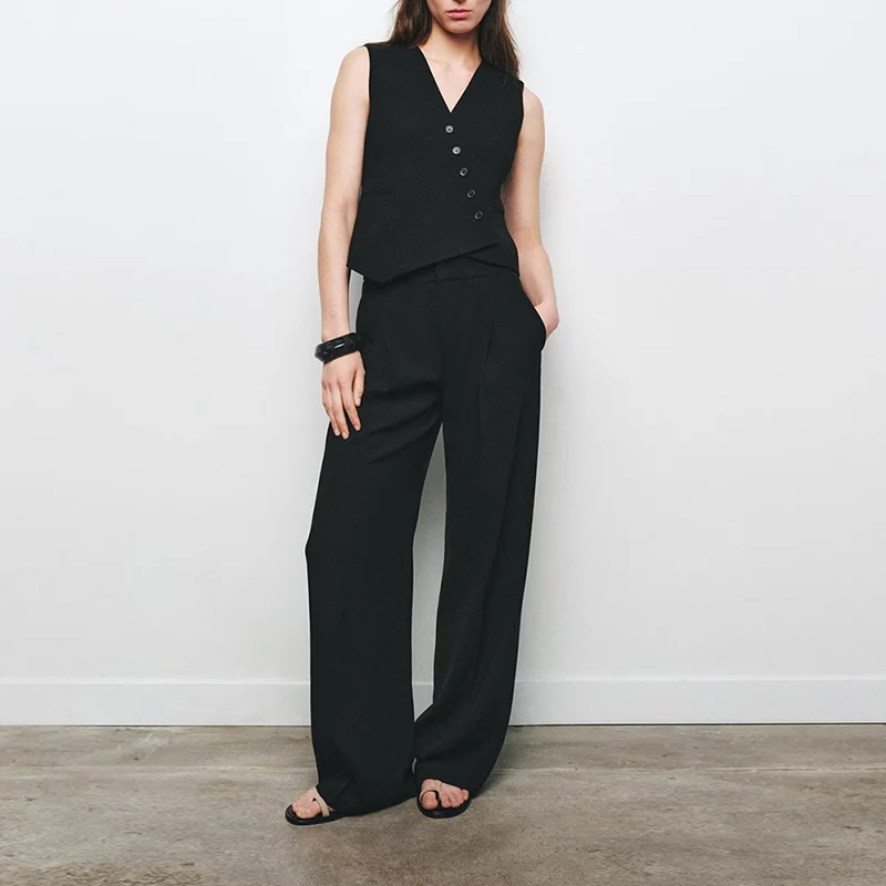مجموعة أزياء ربيع 2025 للنساء: بنطلون واسع الأرجل بخط عنق على شكل حرف V، ألياف بوليستر، ستايل جديد 39، سترة 38047، بنطلون ...