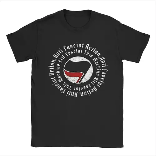 Camiseta Vintage con bandera de Antifa Anarcho-Communista para hombre, ropa de algodón antifatista, camisetas de manga corta con cuello redondo, Idea de regalo