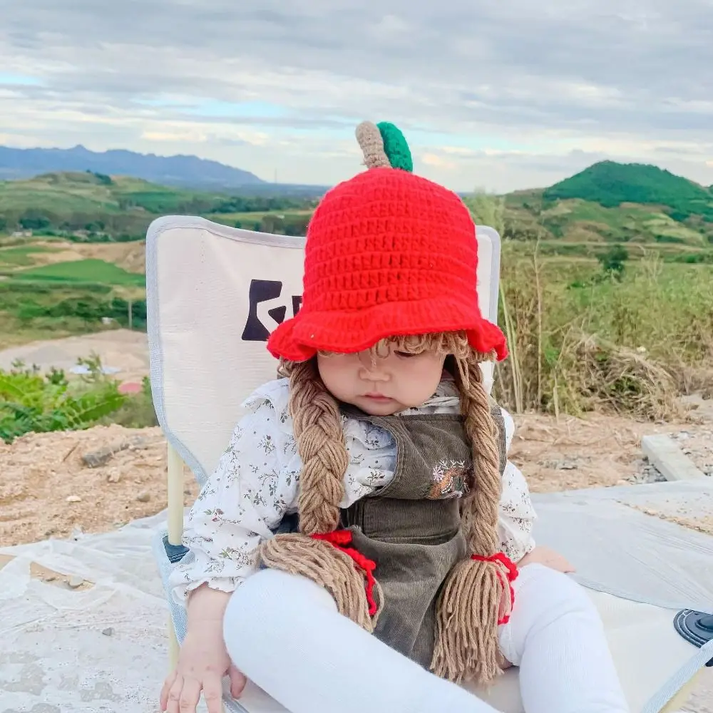 

New Cute Wig Princess Hat Autumn Winter Solid Color Knitted Hat Kids Accessories Breathable Photography Props