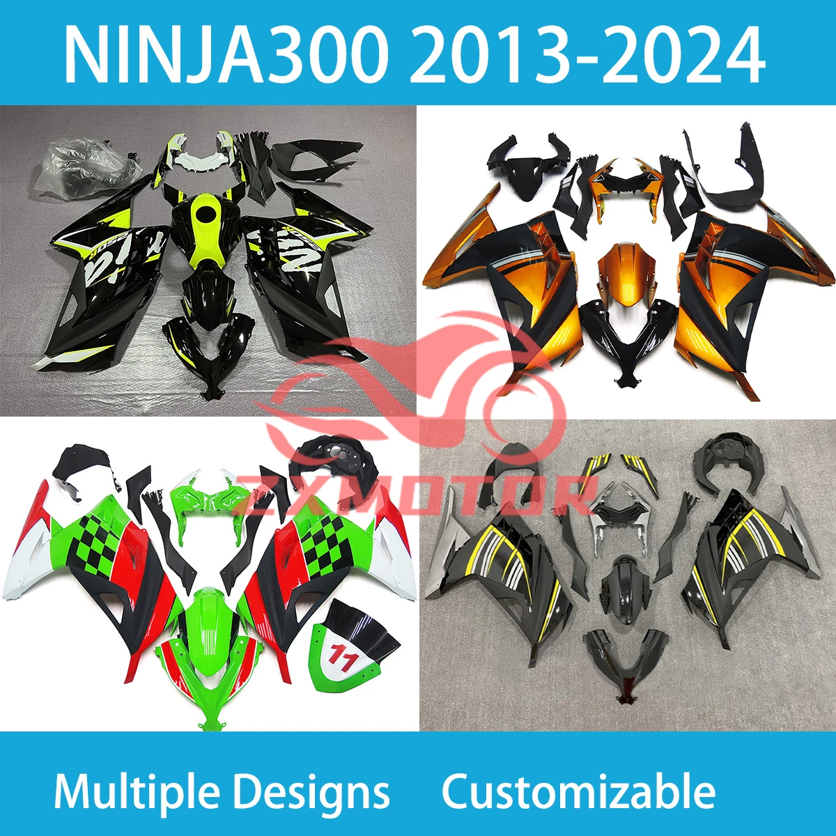 

Комплект обтекателей из АБС-пластика Ninja 300 2013 2014 2015 2016 2017, окрашенные обтекатели для мотоциклов, подходят для Kawasaki EX300 13-17 Ninja300, новинка