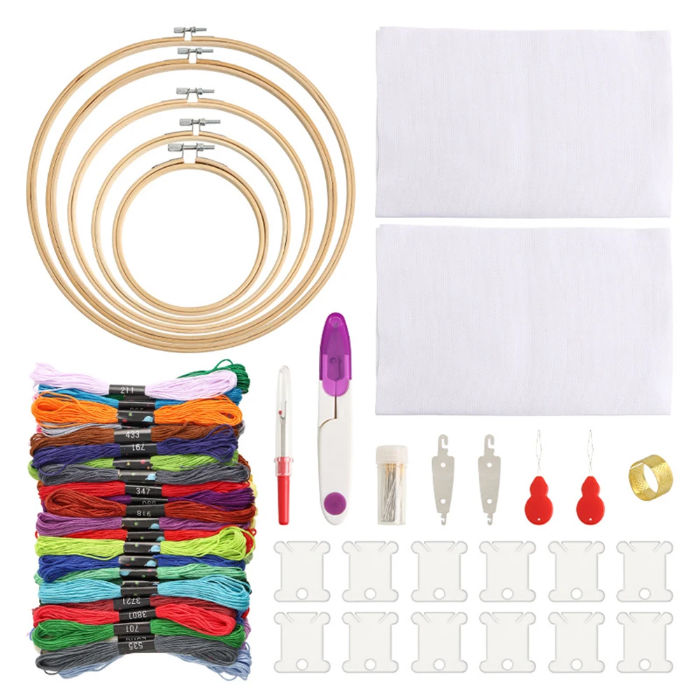 

Embroidery Starter Kit Embroidery Hoop/Thread/Cloth Beginner Practice Kit Scissors & Other Tools for Embroidery Supplies