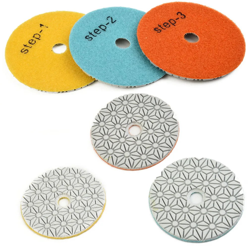 2pcs 4Inch Diamond Polishing Pads 3 Step Dry/Wet Buff Disc For Sanding Granite Marble Quartz Stone Ceramic Grinding Tool