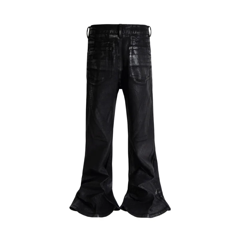 HKSH Spring Autumn New Men's Tide Dark Punk RO Style Avant-Garde Waxed Strap-coated Flared Jeans Trendy Slim Denim Pants HK26832