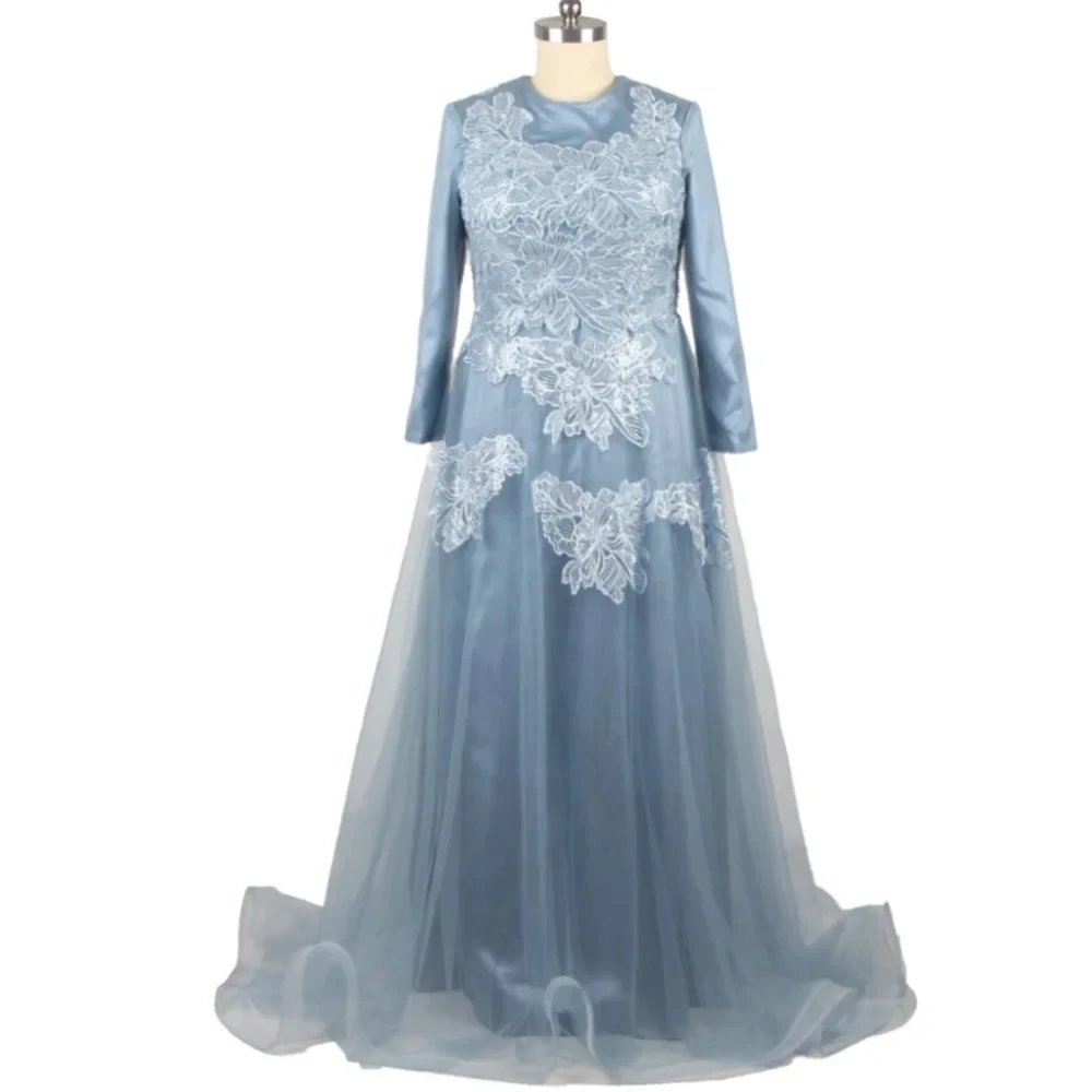 

Вечернее платье с настоящими фотографиями по индивидуальному заказу, мусульманское синее, скромное, с круглым вырезом, на молнии, трапециевидной формы, со складками, длиной до пола, большие размеры, женское вечернее платье B2294