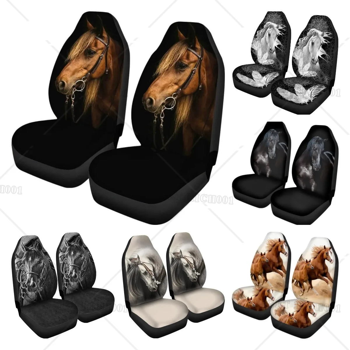 

Horse Universal Car Seat Covers Front Seats Only Animal Print 2 Piece Washable Waterproof Elastic Polyester Seats Protector