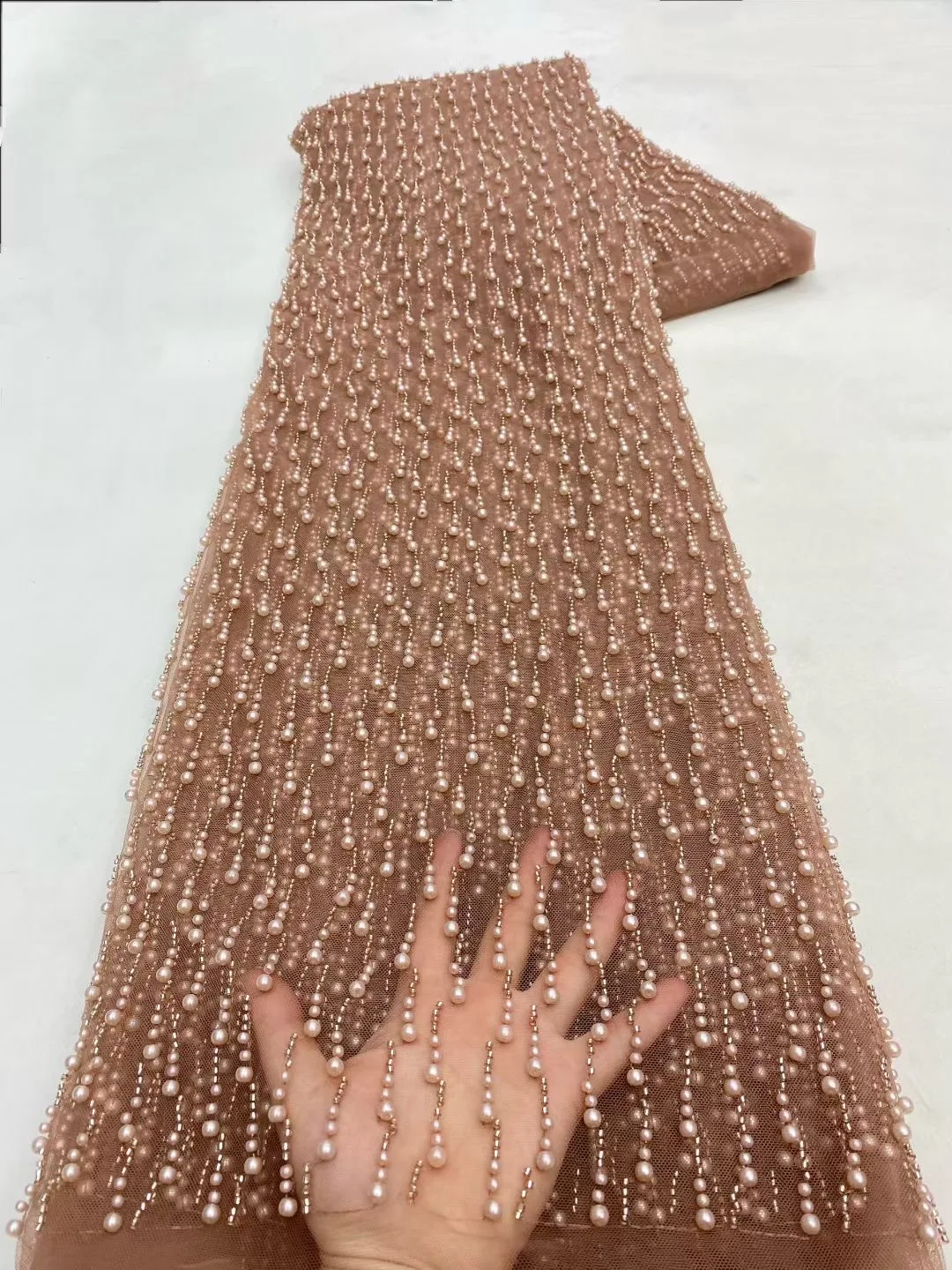 African Lace Fabric 2025 High Quality Hamdmade Beads Bridal Lace Fabric Luxury Sequin Beaded Embroidery for Wedding