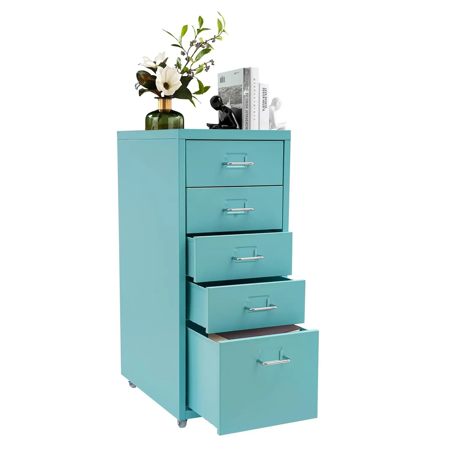 

5 Metal Storage Drawer Cabinet on Wheels, Mobile Vertical File Unit for Home Office Study, Customized