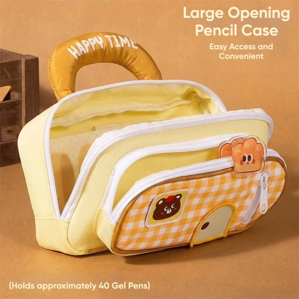 New Plaid Pencil Case Window Cartoon Animal Pencil Pouch Handheld Fabric Stationery Bag Student Gifts
