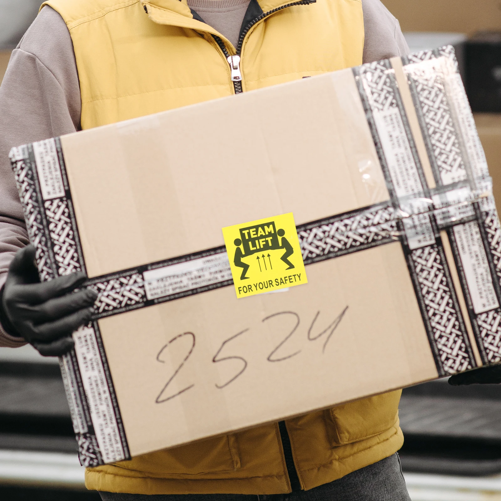 

100pcs Overweight Warning Label Sticker Team Lift Caution Adhesive Yellow Heavy Safety Operation Decals Shipping Folder Use