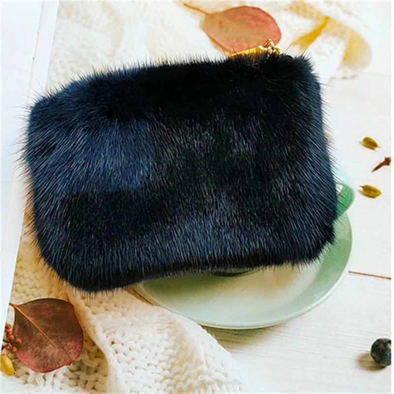2023 New High-end Fur Card Bag High Quality Mink Fur Mini Cute Fur Purse Ladies Fashion Holding Small Square Bag