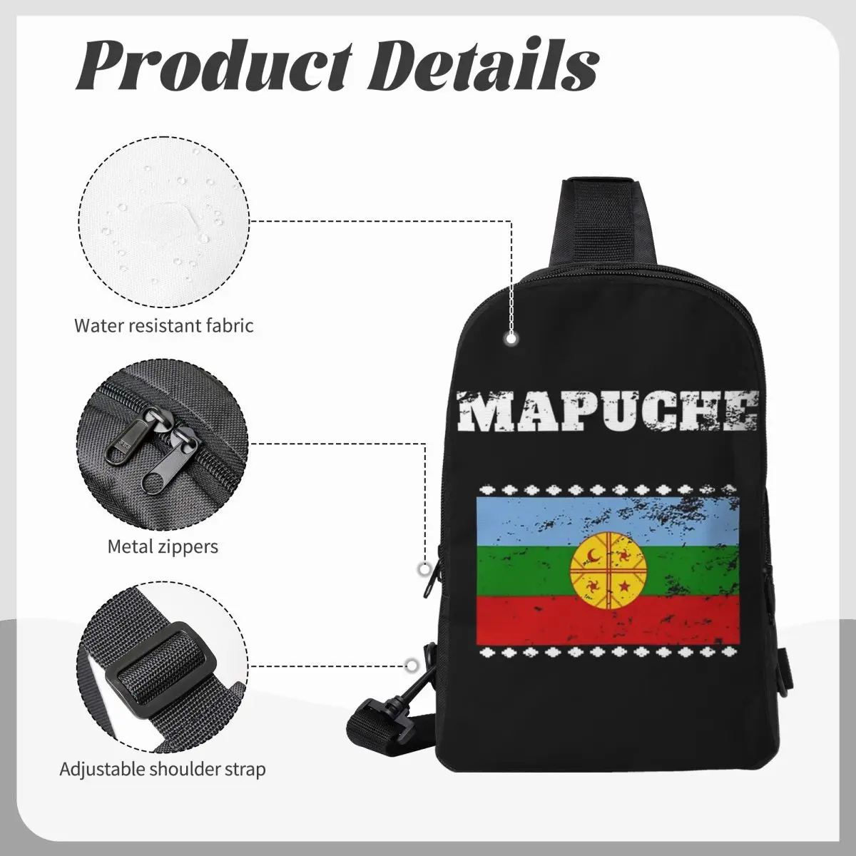

Mapuche Town Flag Retro Vintage Chest Bag Crossbody Backpack Sling Shoulder Bag For Men Travel Hiking Daypack