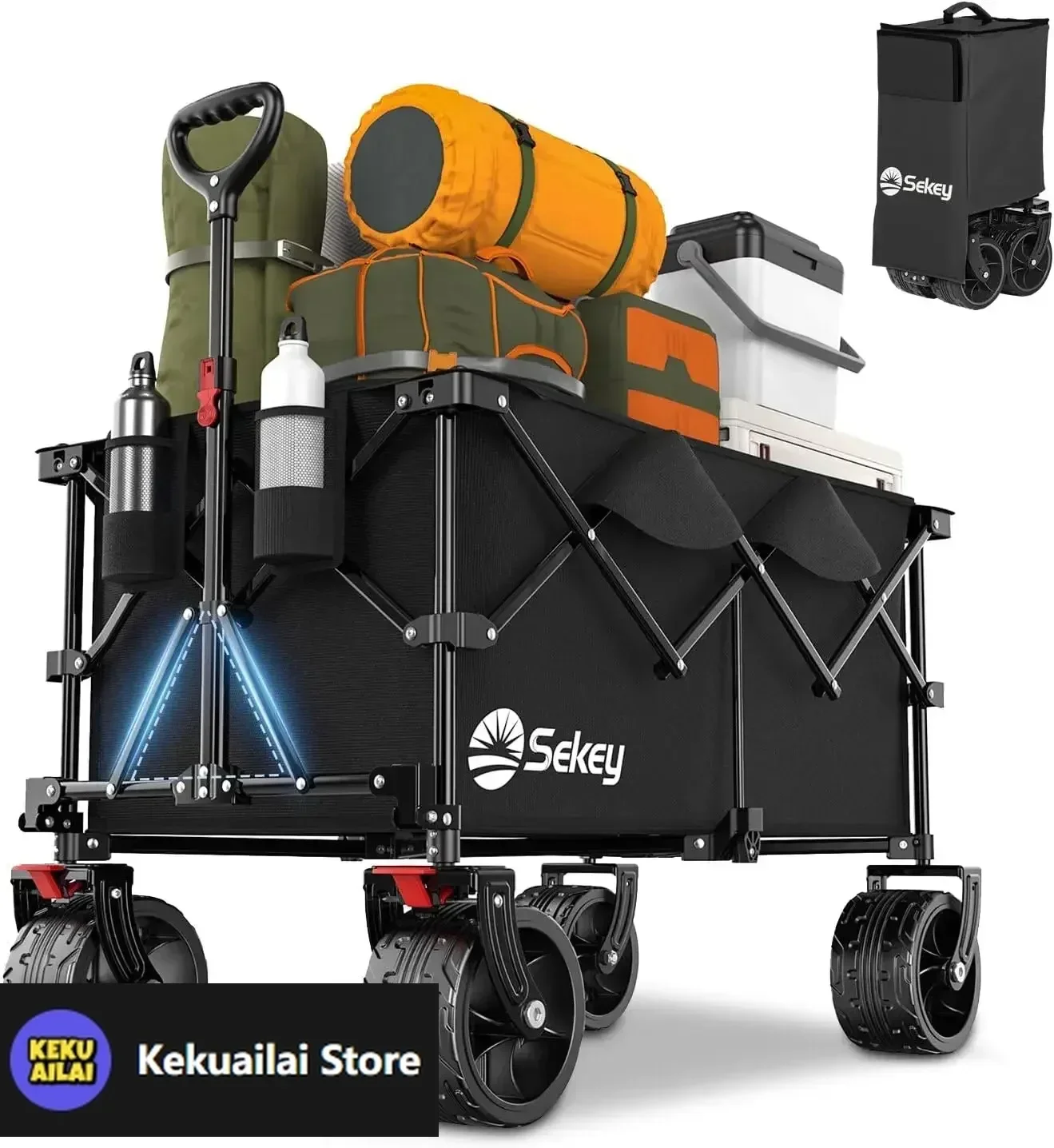 

220L Collapsible Foldable Wagon with 330lbs Weight Capacity, Heavy Duty Folding Utility Garden Cart with Big All-Terrain Beach