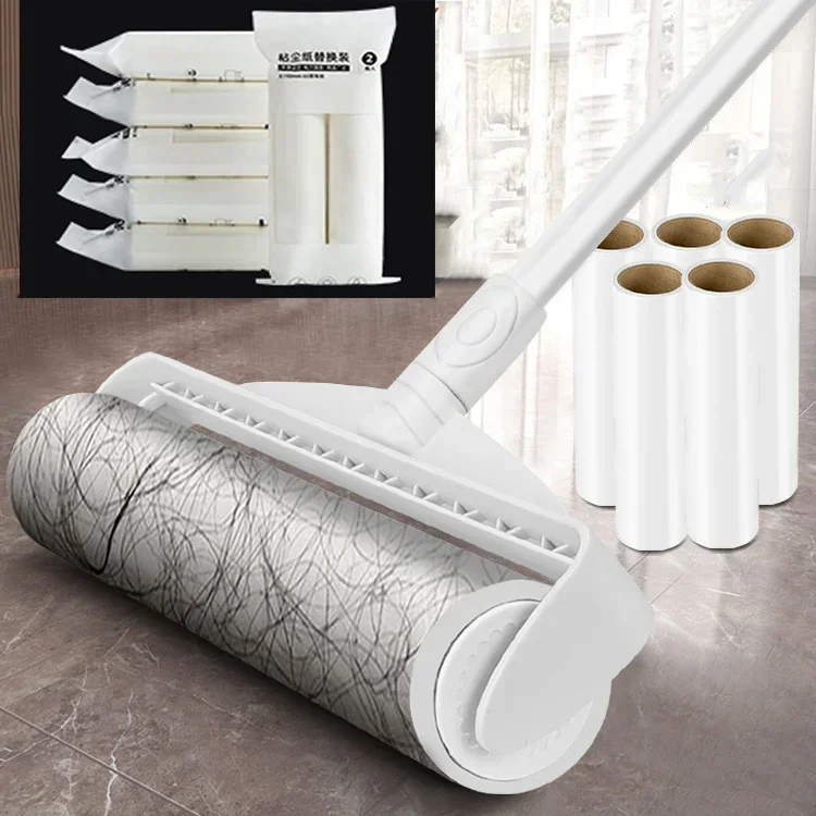 Long Handle Lint Roller Brush Sofa Carpet Cleaner Adhesive Tear off Brushes Pet Hair Remover Wide Dust Roller Brush Cleaning