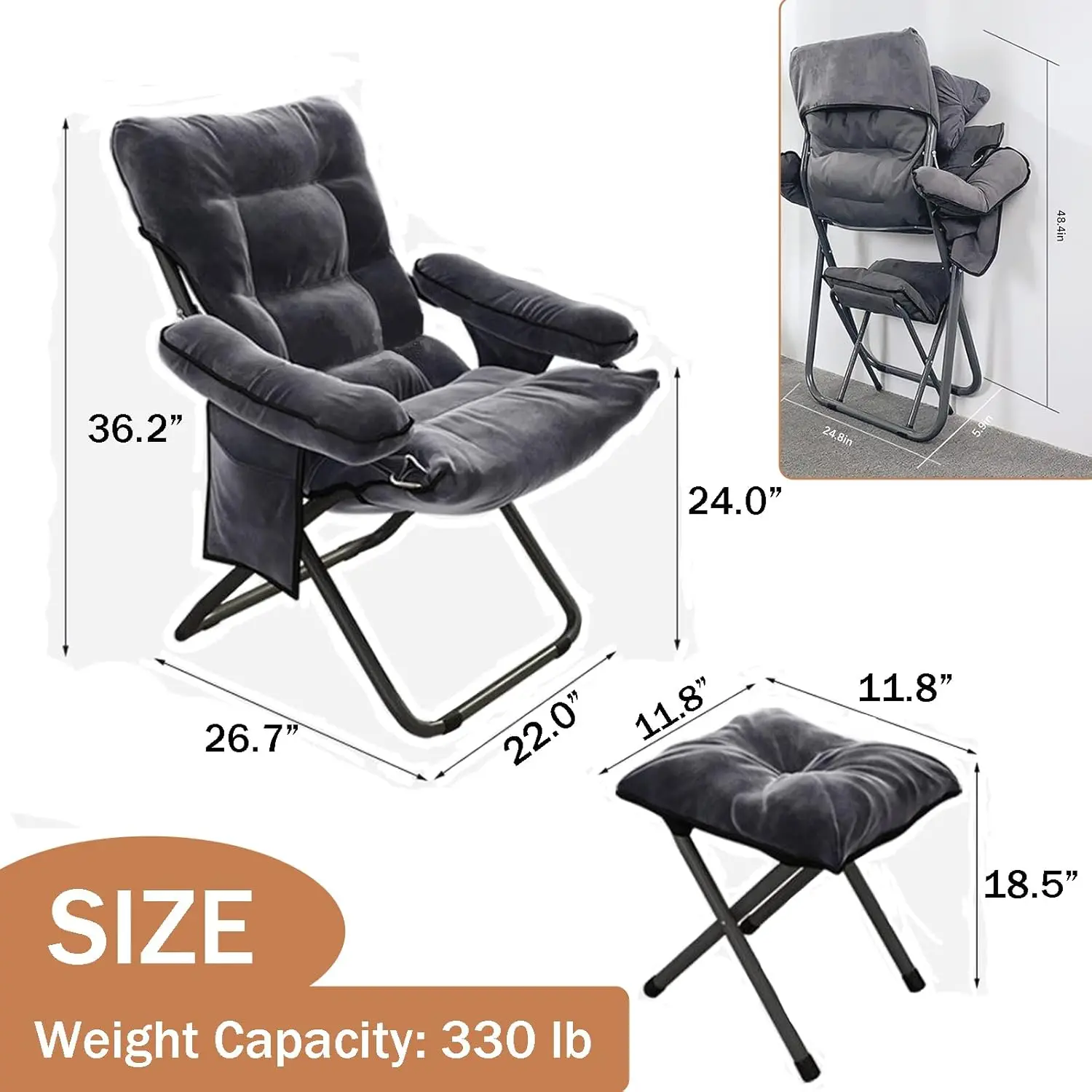 

Lazy Chair Modern Aluminum Lounge Reclining Armchair Sofa with Ottoman Comfy Reclining Chair Room, Grey Make up chair Bag chair