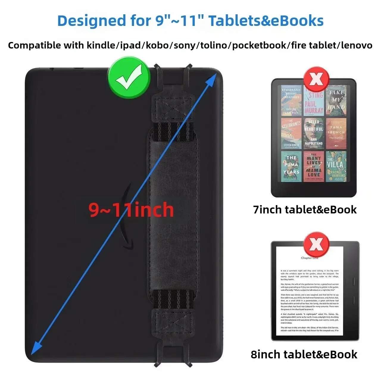 2-IN-1 لهاتف Onyx Boox Note X3 Pro / Go 10.3 بوصة حامل قلم رصاص شفاف من مادة TPU غطاء خلفي مقاوم للصدمات + حزام يد آمن (أسود)