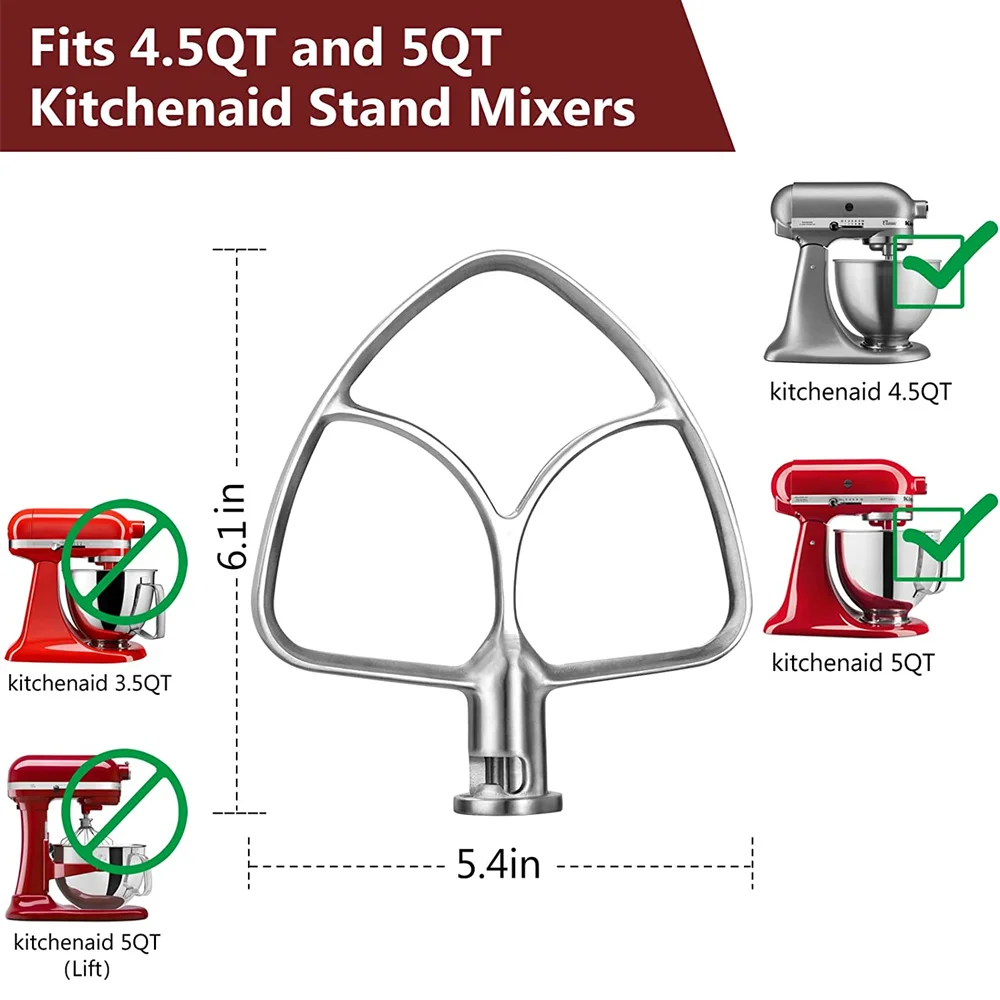 Stainless Steel Flat Beater for KitchenAid 4.5-5QT Stand Mixers Accessories Replacement For KitchenAid Mixer Attachments