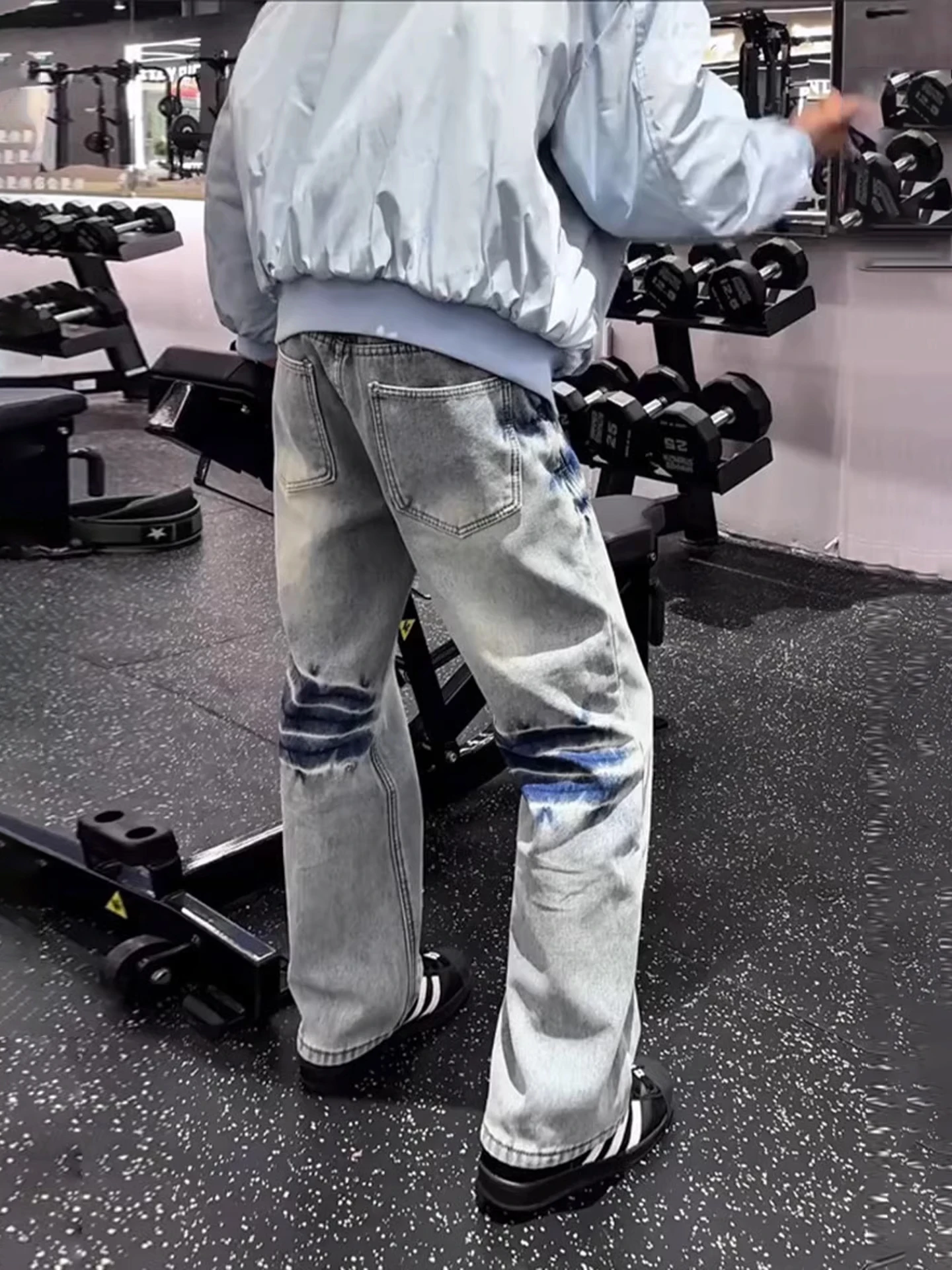 

Мужские зимние джинсы с начесом, прямые, с микро-клешем, в американском стиле High Street, с принтом «Молния», Cleanfit