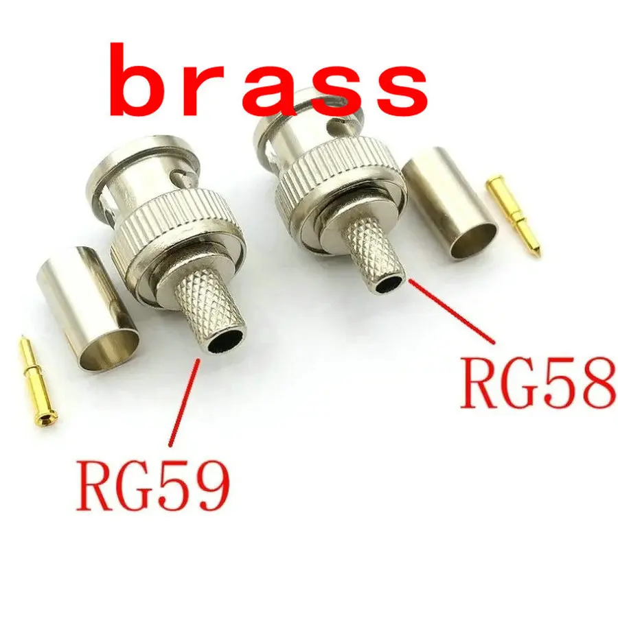 

100PCS brass BNC Male RG59/RG58 Crimp on Coax Coaxial adapter For CCTV camera CONNECTOR