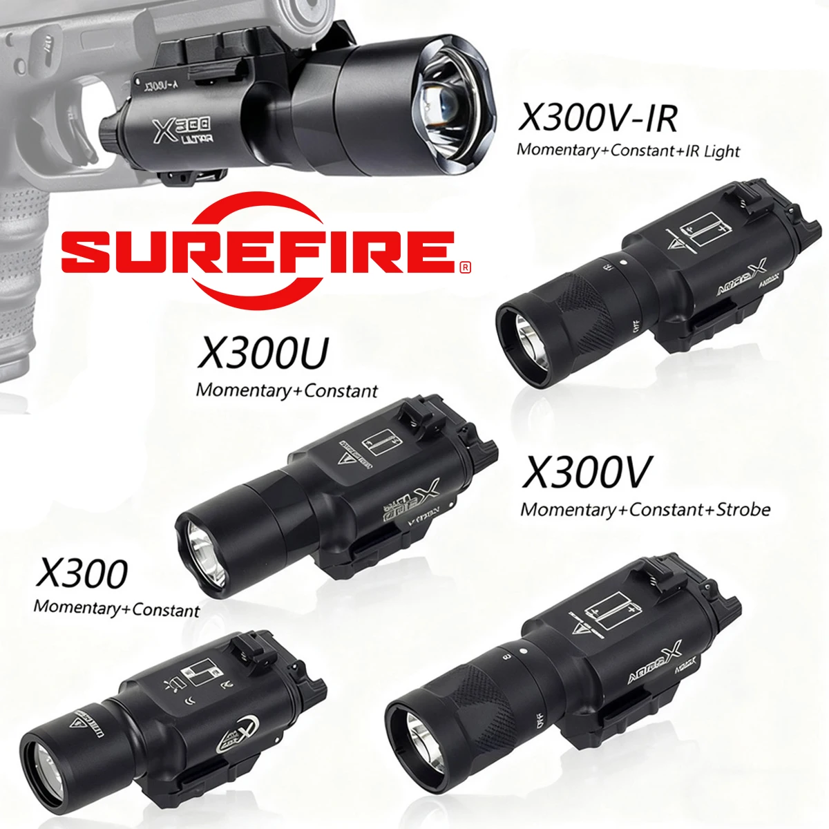 Tactical Surefire X300 Ultra Dual Switch X300V IR SF X300U LED Flashlight for GLOCK 17 19 CZ-75 Hunting Weapons Scout Light Lamp
