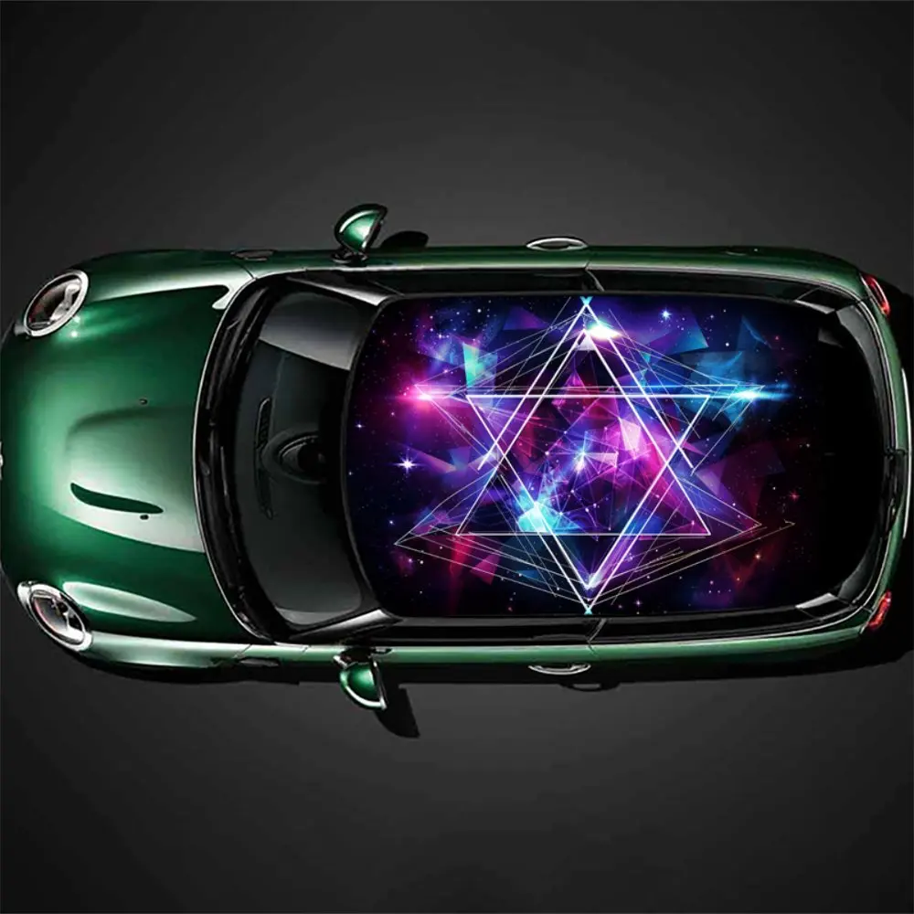 

Neon Hexagram Star Print Car Roof Sticker, Durable Car Vinyl Wraps, Racing SUV Car Accessory Packaging
