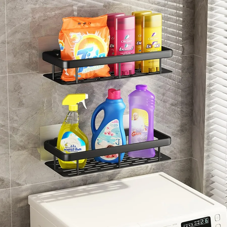 منظم دش مثبت على الحائط مع قاعدة لاصقة للحمام والمرحاض، حامل شامبو من الألومنيوم مكون من 3 طبقات، تصميم مضاد للصدأ بدون حفر #5