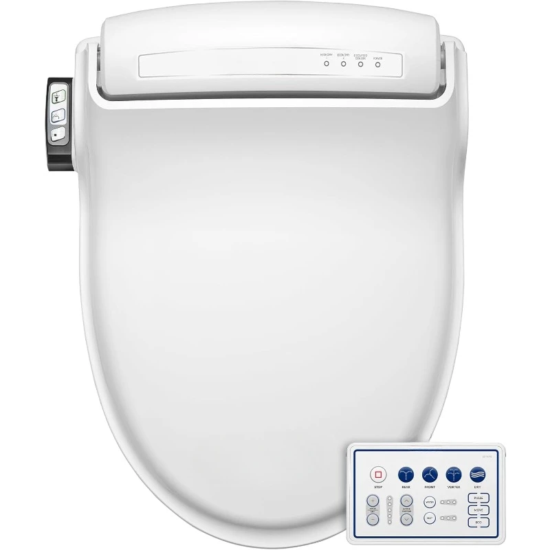 Electric Bidet Toilet Seat, Warm Water with Air Dryer, Heated Seat with Slow Close Lid, Remote Control, Elongated White