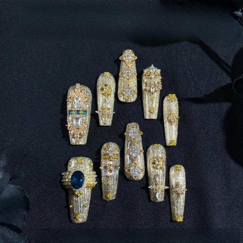

Hand-worn nail removable manicure luxury long T-tip golden wedding nail