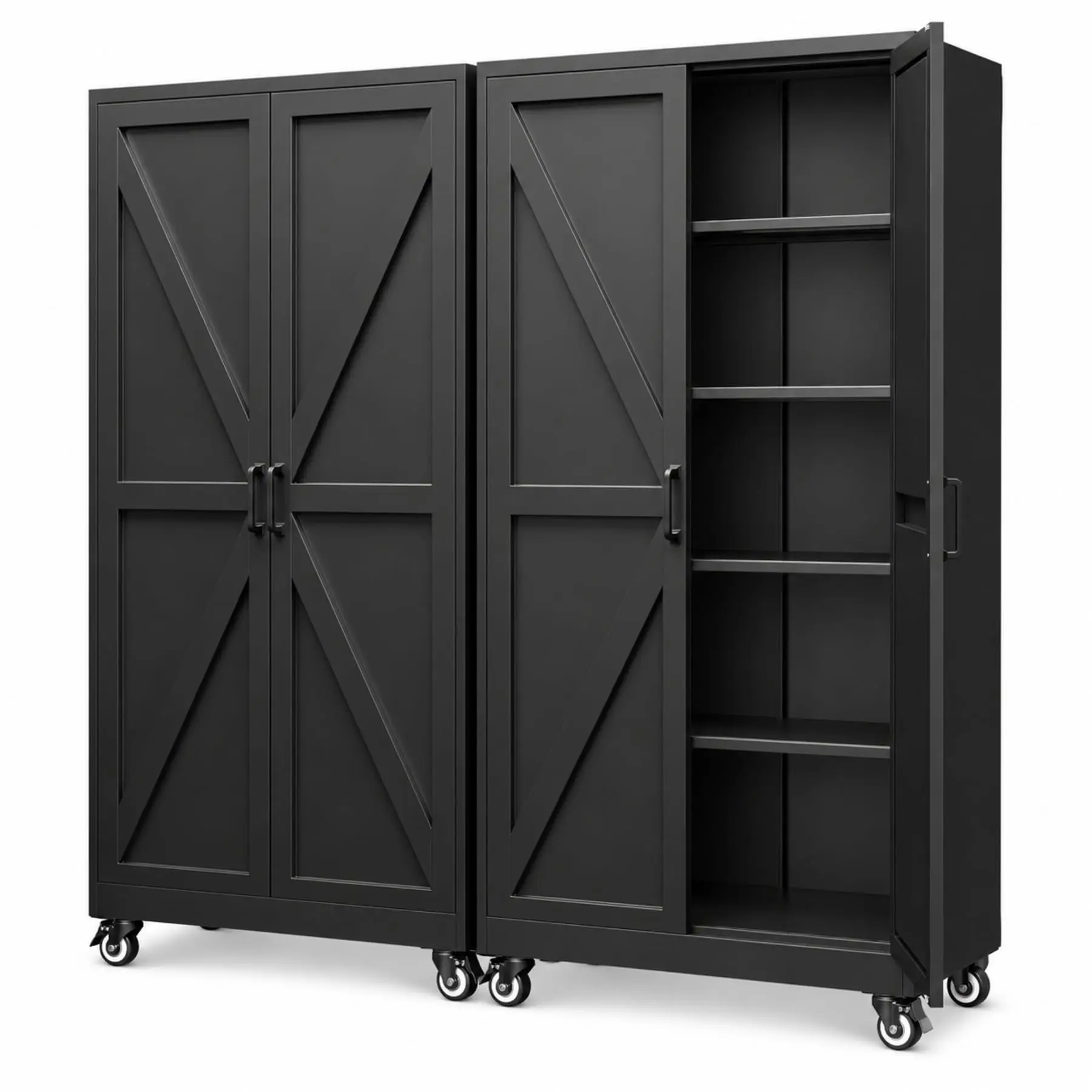 Metal Garage Storage Cabinet with 4 Adjustable Shelves Storage Cabinet with Wheels Steel Tool Cabinets with Locking Door for