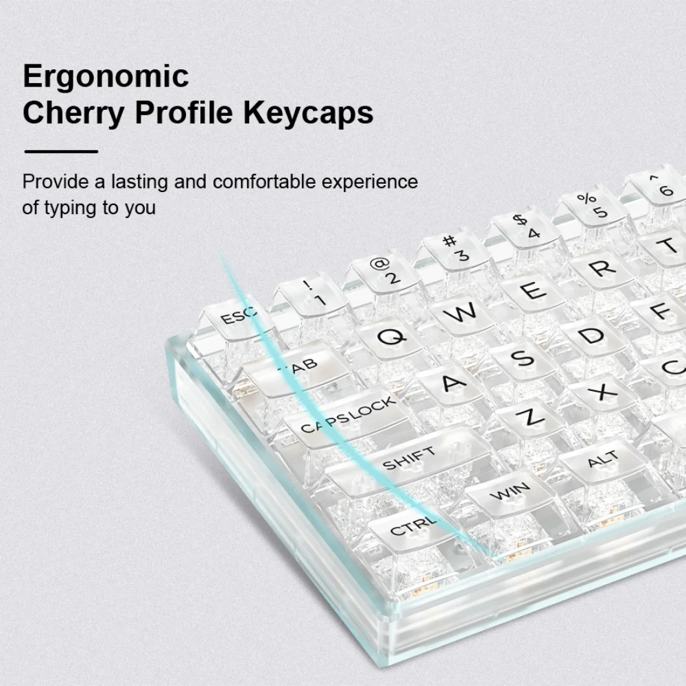 【White Transparent】Crystal Ice Clear Keycap Cherry Profile Personalized 140 Keys PC Material Keycaps for Mechanical Keyboard