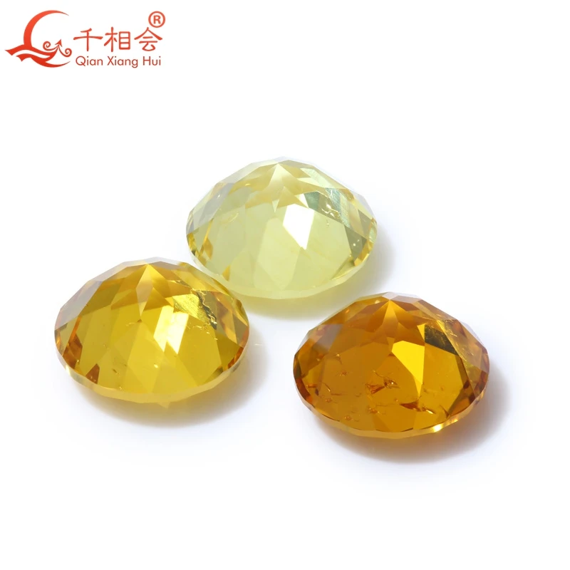 Round shape Lab Grown Lemon yellow golden color Sapphire Natural Cut Loose Gem Stone with Minor Cracks Inclusions Corundum 5