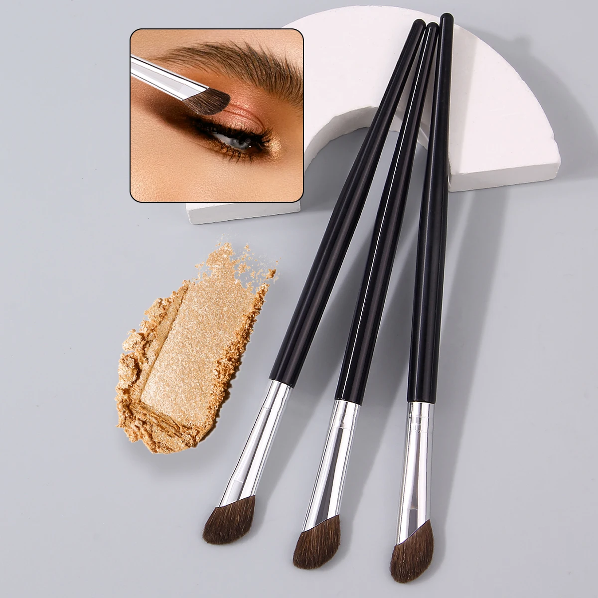 3 PCS Pincel de contorno de nariz em ângulo em forma de foice feito com pêlos de cavalo naturais para aplicação precisa de maquiagem