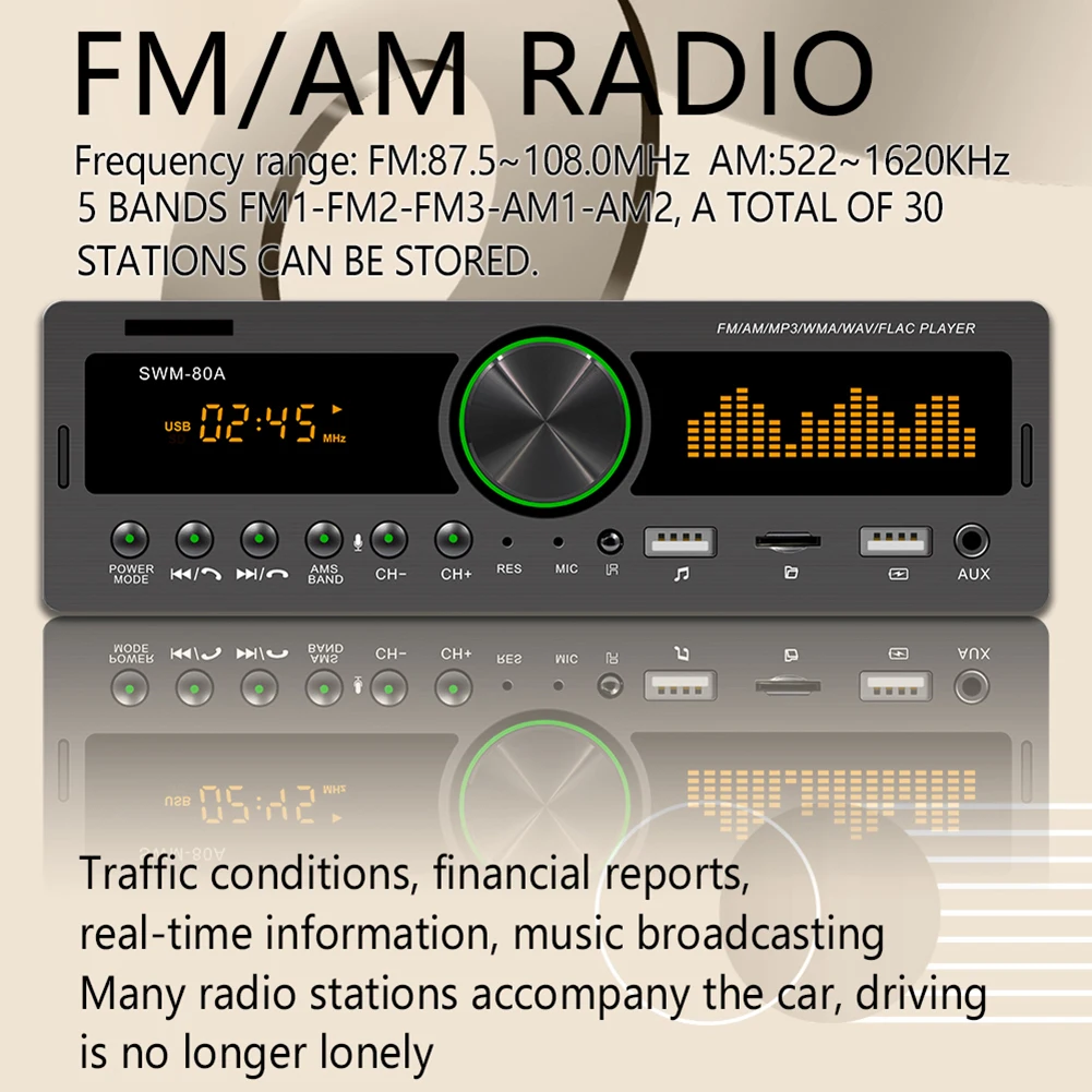 Head Unit Audio Copy SWM-80A 1 DIN Bluetooth-compatible TF USB AUX FM AM Radio Car Locator Unique Parts Portable Car Ornaments