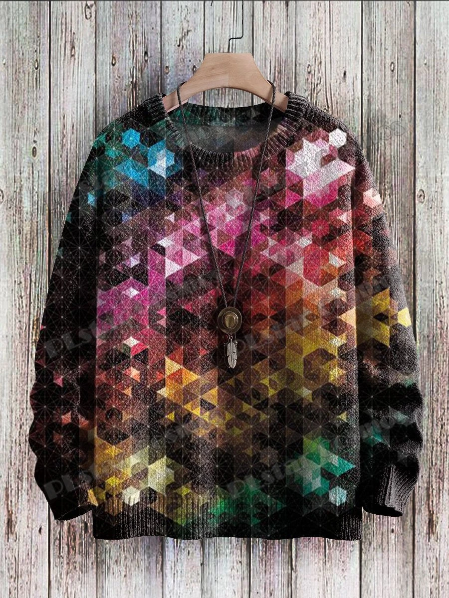 Winter Unisex Casual Knit Pullover Sweater Rainbow Vintage Graffiti Art Pattern 3D Printed Crewneck Knitted Sweaters KMY35